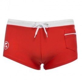 SEXY MEN COLOR BLOCK DRAWSTRING BEACH WEAR BOXERS (RED)