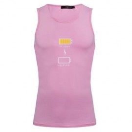 REFRESHING ROUND COLLAR CARTOON PRINT CANDY COLOR TANK TOP FOR MEN (PINK)