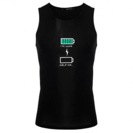 REFRESHING ROUND COLLAR CARTOON PRINT CANDY COLOR TANK TOP FOR MEN (BLACK)