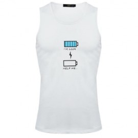 REFRESHING ROUND COLLAR CARTOON PRINT CANDY COLOR TANK TOP FOR MEN (WHITE)