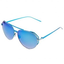 FEMALE COLOR COATED OVERSIZE METAL FRAME SIMPLE DESIGN SUNGLASSES (BLUE)