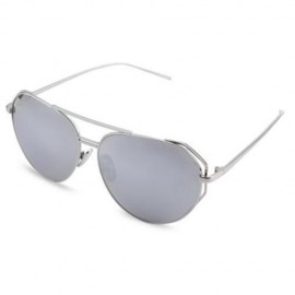 FEMALE COLOR COATED OVERSIZE METAL FRAME SIMPLE DESIGN SUNGLASSES (SILVER)