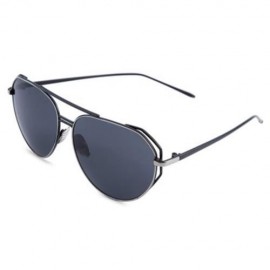 FEMALE COLOR COATED OVERSIZE METAL FRAME SIMPLE DESIGN SUNGLASSES (BLACK)