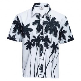 TRENDY TURN DOWN COLLAR SHORT SLEEVE FULL PRINT LOOSE-FITTING BEACH SHIRT FOR MEN (WHITE)
