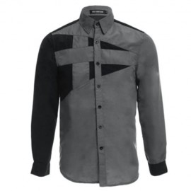 TRENDY TURN DOWN COLOR FULL SLEEVE COLOR BLOCK SHIRT FOR MEN (GRAY)