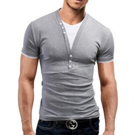 CASUAL ROUND COLOR SHORT SLEEVE COLOR BLOCK T-SHIRT FOR MEN (LIGHT GRAY)