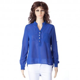SIMPLE STYLE V-NECK CHIFFON SOLID COLOR LONG SLEEVE WOMEN'S BLOUSE