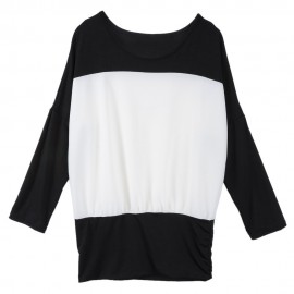 CASUAL SCOOP NECK LONG BATWING SLEEVE SPLICED COLOR BLOCK SLIMMING WOMEN'S T-SHIRT