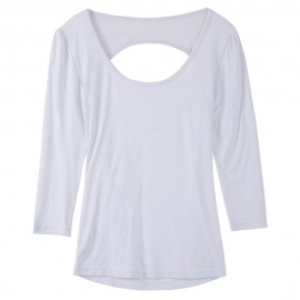 STYLISH SCOOP NECK CUT OUT SOLID COLOR LONG SLEEVE WOMEN'S T-SHIRT