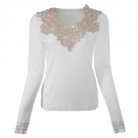 STYLISH V-NECK BEADED LACE EMBELLISHED T-SHIRT FOR WOMEN