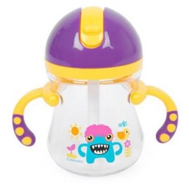 RIKANG 400ML CARTOON PRINT DRINKING STRAW BOTTLE SIPPY CUP WITH HANDLES FOR BABIES (YELLOW