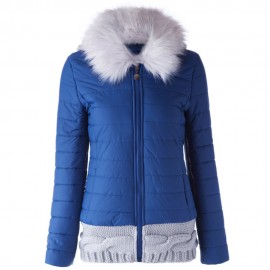 STYLISH HOODED KNITTED SPLICING LONG SLEEVE WOMEN'S DOWN COAT