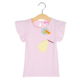 SWEET SHORT SLEEVE PEAR APPLIQUE COTTON T-SHIRT FOR BABY GIRLS (PINK)