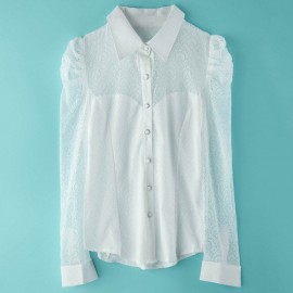 FASHIONABLE TURN-DOWN COLLAR LACE SPLICING LONG SLEEVE WOMEN'S BLOUSE