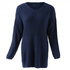 CASUAL V-NECK LONG SLEEVE SOLID COLOR ASYMMETRICAL HEM WOMEN'S SWEATER