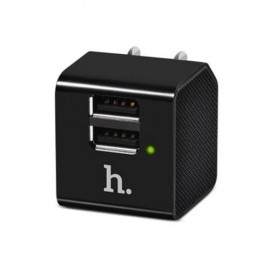 HOCO UH206 CHARGING CONVERTER DUAL USB OUTPUT FOLDING US PLUG POWER ADAPTER (BLACK)