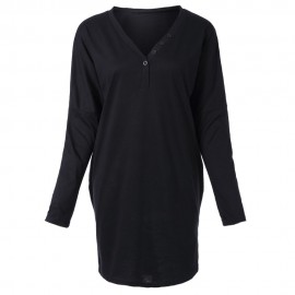 SOLID COLOR CASUAL V-NECK SINGLE BREASTED BATWING SLEEVE WOMEN'S BLOUSE