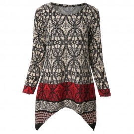 CASUAL SCOOP NECK LONG SLEEVE ASYMMETRICAL PRINTED WOMEN'S KNITWEAR