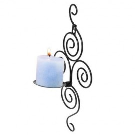 VERTICAL SWIRLING IRON CANDLE HOLDER SCONCE HANGING WALL DECORATIVE ART CANDLESTICK (BLACK
