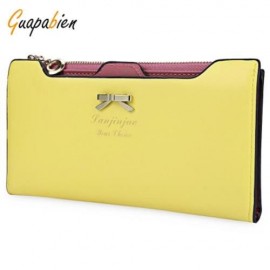 GUAPABIEN BOWKNOT LETTER SOLID COLOR HASP ZIPPER HORIZONTAL LONG WALLET FOR LADY (YELLOW)