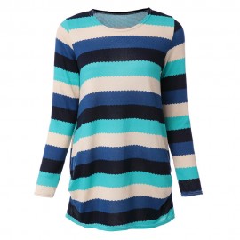 STYLISH SCOOP NECK STRIPED LONG SLEEVE SLIMMING T-SHIRT FOR WOMEN