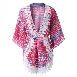 STYLISH PLUNGING NECK PRINTED LACE EMBELLISHED WOMEN'S ROMPER