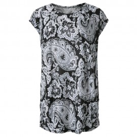 TRENDY SCOOP COOLAR SHORT SLEEVE PRINTED LOOSE-FITTING WOMEN'S BLOUSE