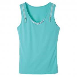 STYLISH SCOOP COLLAR RHINESTONE ZIPPERED WOMEN'S TANK TOP