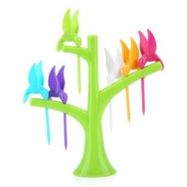 FASHION DESIGN CREATIVE BIRD 6PCS PLASTIC SAFETY FRUIT DESSERT SALAD FORKS (GREEN)