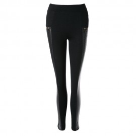 VINTAGE ELASTIC WAIST FAUX LEATHER SPLICING ZIPPERED PENCIL PANTS FOR WOMEN