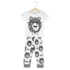 2PCS LEISURE CHILDREN SHORT SLEEVE ROUND COLLAR T-SHIRT TROUSERS (WHITE)