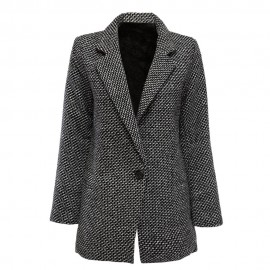 FASHIONABLE TURN-DOWN COLLAR LONG SLEEVES HOUNDSTOOTH WOMEN'S WOOLEN COAT