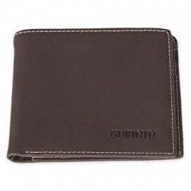 GUBINTU THREAD SOLID COLOR LETTER LEATHER OPEN HORIZONTAL SOFT WALLET FOR MEN (DEEP BROWN)