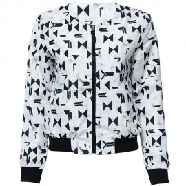 CASUAL ROUND COLLAR LONG SLEEVE PRINTING ZIPPER DESIGN WOMEN'S BASEBALL JACKET