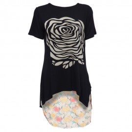STYLISH SCOOP COLLAR SHORT SLEEVE FLORAL PRINT ASYMETRICAL PLUS SIZE WOMEN'S T-SHIRT