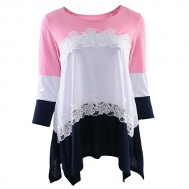 STYLISH ROUND NECK 3/4 SLEEVE LACE STITCHING DESIGN WOMEN'S T-SHIRT