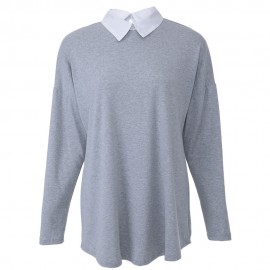 STYLISH SHIRT COLLAR LONG SLEEVE SPLICED COLOR BLOCK LOOSE-FITTING WOMEN'S BLOUSE