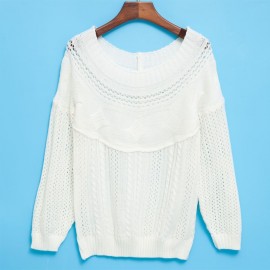 CHIC SLASH COLLAR LONG SLEEVE TWIST BRAID PURE COLOR WOMEN PULLOVER