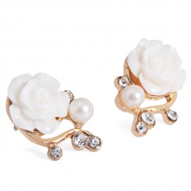 STYLISH ELEGANT ROSE DIAMOND PEARL EARRINGS BRANCH EAR STUDS