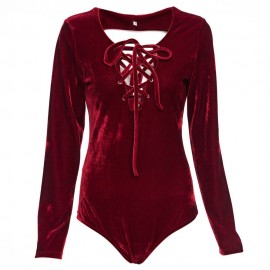 SEXY HALTER LACE UP PURE COLOR BACKLESS ROMPER FOR WOMEN