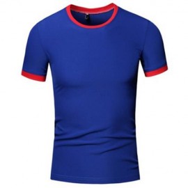 SIMPLE ROUND COLLAR SHORT SLEEVE COLOR BLOCK T-SHIRT FOR MEN (SAPPHIRE BLUE)
