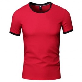 SIMPLE ROUND COLLAR SHORT SLEEVE COLOR BLOCK T-SHIRT FOR MEN (RED)