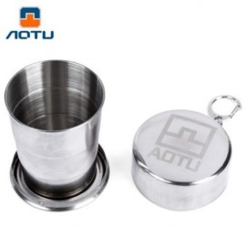 AOTU TELESCOPIC STAINLESS STEEL CUP WITH BUCKLE THREE SECTION OUTDOOR TOOL (SILVER)