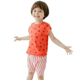 2PCS KIDS ROUND COLLAR T-SHIRT PANTS HOME CLOTHES (DARKSALMON)