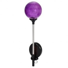 LED SOLAR POWERED PATIO DECORATIVE LAMP STAINLESS STEEL CRACK GLASS BALL LIGHT (PURPLE)