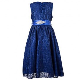 REFINED V-NECK SLEEVELESS FLOWER LACE PARTY DRESS WITH RHINESTONE BELT FOR GIRLS (PURPLISH