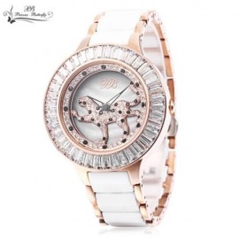 PRINCESS BUTTERFLY HL593 WOMEN QUARTZ WATCH REVOLVING ARTIFICIAL RHINESTONE LEOPARD DIAL C