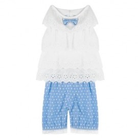 2PCS CUTE BABIES COTTON ROUND NECK TOPS POLKA DOT SHORTS (LIGHT BLUE)