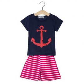 2PCS BOYS CARTOON PRINTED SHORT SLEEVE ROUND NECK T-SHIRT SHORTS (PURPLISH BLUE)