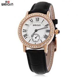 WEIQIN W4812E FEMALE QUARTZ WATCH  ARTIFICIAL DIAMOND DIAL GENUINE LEATHER STRAP WATER RES